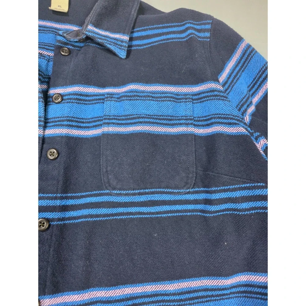 Duluth Trading Co Navy Blue Striped Heavy Cotton Overshirt Jacket‎ Shacket XL